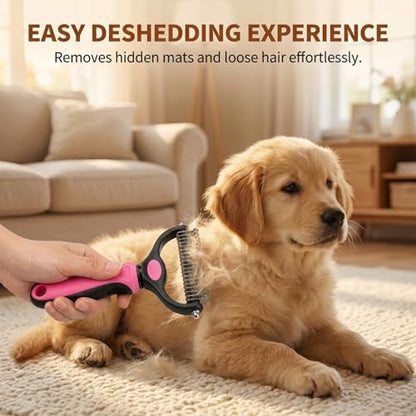 Sakerplus Pet Grooming Tool for Dogs & Cats, Professional Deshedding & Dematting Brush, Stainless Steel Undercoat Rake for Long & Short Hair Pets, Gentle Pet Hair Remover Comb (Blue,Small+Large) - color: Blue,Small+Large