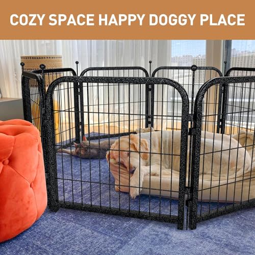 Metal Dog Playpen, 24" Inch Height 24 Panels, Ideal Dog Fence for Large/Medium/Small Dogs Indoor & Outdoor Bliss, Perfect Dog Pen for Camping, Yard and RV | Black-Silver - size: 24"High, style: 24 Panels