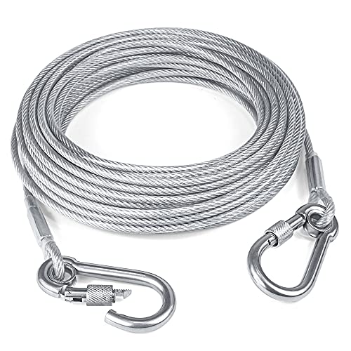 Tresbro 30FT Reflective Tie Out Cable for Dogs Up to 250 Pounds, Steel Wire Lead Leash Cable with Stainless Dual Fix Buckle, Lightweight and Enduring, Dog Chains for Outside, Yard, Camping - color: Silver, size: 250lbs 30FT 0.2IN