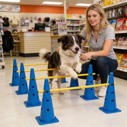 Dog Agility Course Backyard Set, with Adjustable Jump Heights, 38cm, Dog Agility Hurdle Cone Set with Height Adjustable Crossbar, Pet Training Equipment, Quick Setup and Storage, for Obedience