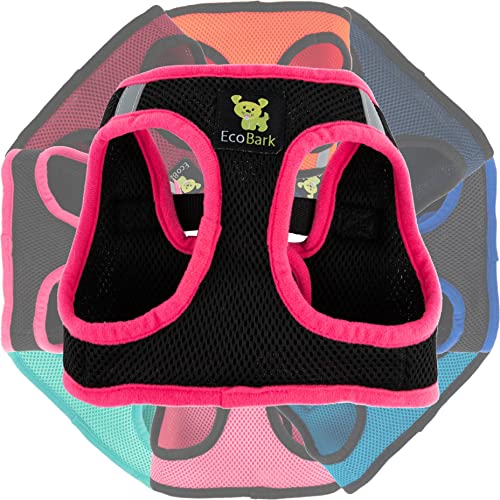 EcoBark Step in Dog Harness - Eco-Friendly Teacup Dog Harnesses for XXS, XS, and Small Dogs - Reflective and Adjustable Mini Body Halter Vest -Tiny Soft Mesh Toy Breed Harness (XXXS, Black and Pink) - color: Black and Pink Trim, size: XXXS- 2 to 3 lbs- Ch