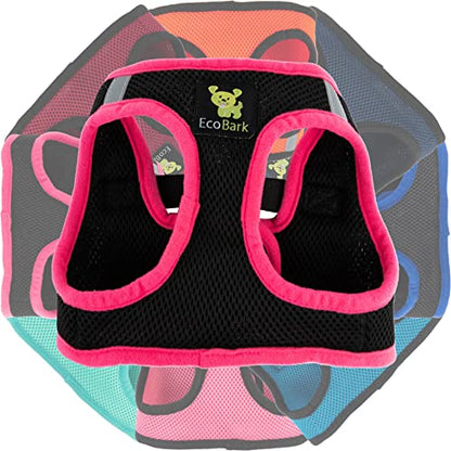 EcoBark Step in Dog Harness - Eco-Friendly Teacup Dog Harnesses for XXS, XS, and Small Dogs - Reflective and Adjustable Mini Body Halter Vest -Tiny Soft Mesh Toy Breed Harness (XXXS, Black and Pink) - color: Black and Pink Trim, size: XXXS- 2 to 3 lbs- Ch
