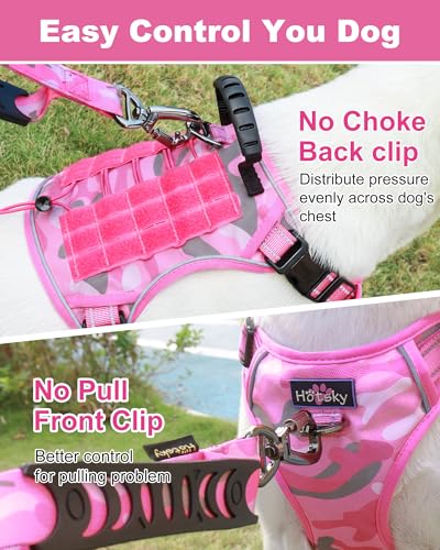 Hotsky Tactical Dog Harness No Pull，Adjustable Service Dog Vest Reflective Military Pet Harness with Control Handle Molle Loop Panels for Training Walking Running(Pink Camo, M) - color: Pink Camo, size: M( Neck: 18''-23.5",Chest: 20"-27")