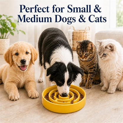 Slow Feeder Dog Bowls, Silicone Dog Bowl with Anti-Slip, Slow Feeder & Non-Slip Design, Boredom and Anxiety Reducer, Suitable for All Breed Dogs and Cat (Ceramic-Yellow) - color: Ceramic-Yellow