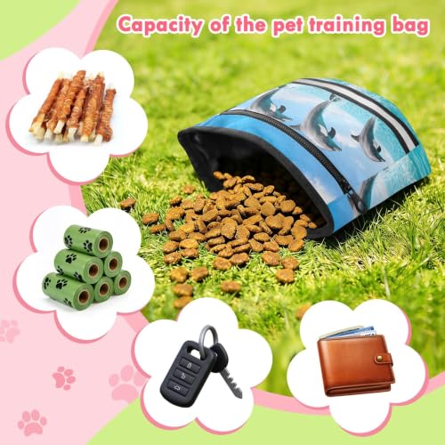 Dolphin Water-Resistant Dog Treat Pouch, 3 Ways to Wear Treat Bag with Magnetic Closure & Reflective Strip, Hands-Free for Pet Training, Walking
