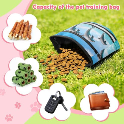 Dolphin Water-Resistant Dog Treat Pouch, 3 Ways to Wear Treat Bag with Magnetic Closure & Reflective Strip, Hands-Free for Pet Training, Walking