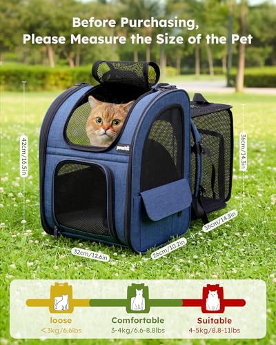 pecute Cat Carrier Backpack Expandable, Cat Backpack with Breathable Window - color: Blue, size: 12.6"L x 10.2"W x 16.5"H