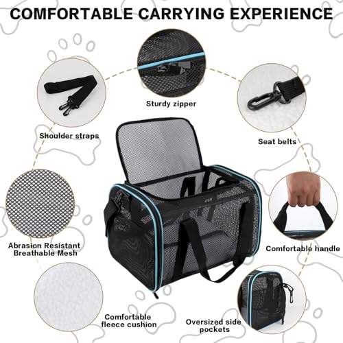 Cat Dog Pet Carriers Soft-Sided Cats Bag Animal Carriers Puppy Carrying Bag TSA Airline Approved Dog Carrier Soft Sided, Collapsible Travel Carriers for Big Cats/Small Dogs Up to 16lbs 17 * 11 * 11