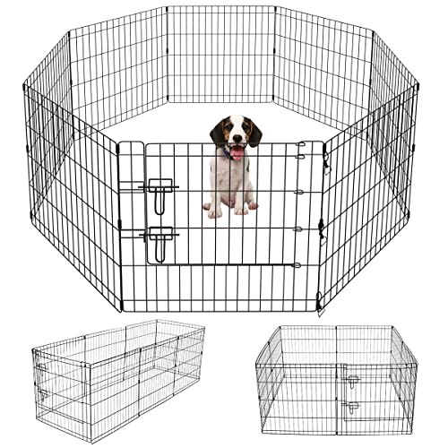 Artmeer Pet Playpen Puppy Playpen Kennels Dog Fence Exercise Pen Gate Fence Foldable Dog Crate 8 Panels 24 Inch Kennels Pen Playpen Options Ideal for Pet Animals Outdoor Indoor(Black 24''x24'') - style: Black 24''x24''