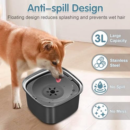 UPSKY 3L Dog Water Bowl 101oz Stainless Steel No Spill Large Capacity Dog Food Water Bowl Slow Water Feeder, Spill Proof Pet Water Dispenser Vehicle Carried Travel Water Bowls - color: C-Black