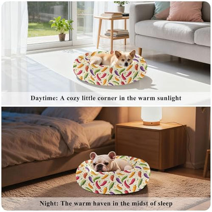 Pet Bed Chilli Pepper Lovely Dots Print, 18" Small Dog Cuddler with Anti-Slip Bottom, Cute Pattern Round Sofa for Indoor Puppies & Kittens, All-Season Comfort - size: Small