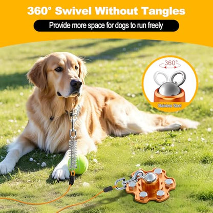 Dog Tie Out Stake, 360° Swivel Stake No Tangle, Heavy Duty Tether for Yard (No Cable) with 6 Strong Screw Anchors Hold up to 180 lbs of Pull Force, Dog Runner for Outside Camping Yard, Orange - style: Only Dog Stake