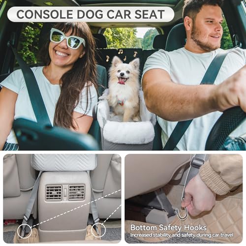 PETSFIT Console Dog Car Seat, Portable Small Dog Car Seat with Safe Protective Hooks, Luxury Dog Carseat Includes Safety Leash and Storage Pocket for Pets Up to 9 lbs (Grey) - color: Grey
