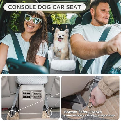 PETSFIT Console Dog Car Seat, Portable Small Dog Car Seat with Safe Protective Hooks, Luxury Dog Carseat Includes Safety Leash and Storage Pocket for Pets Up to 9 lbs (Grey) - color: Grey