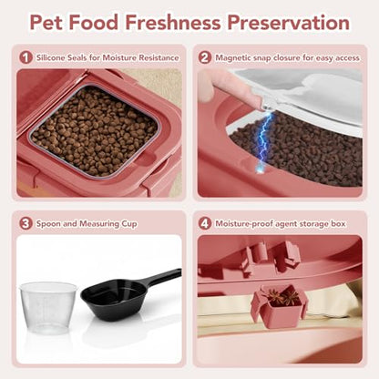 Summark 15 Lbs Dog/Cat Food Storage Container,Collapsible Food Storage Containers with Rolling Wheel Airtight Locking Lid,Pet Food Storage Container with Cup and Scoop,Pink - color: Pink