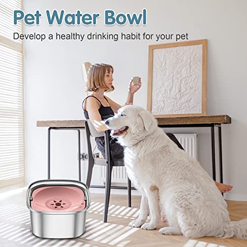 UPSKY 3L Dog Water Bowl 101oz Stainless Steel No Spill Large Capacity Dog Food Water Bowl Slow Water Feeder, Spill Proof Pet Water Dispenser Vehicle Carried Travel Water Bowls - color: G-Pink