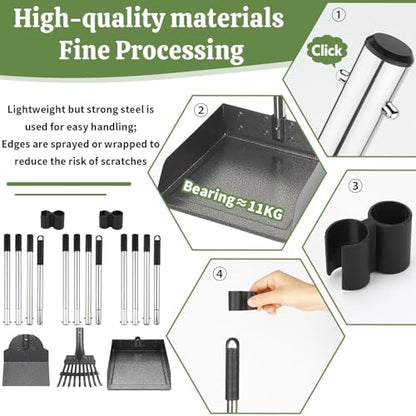 T2Y Pooper Scooper, Long Handle Dog Pooper Scooper, Adjustable Stainless Steel Rake & Spade & Extra Large Tray, Durable Poop Scoopers for Yard, Lawn, Snowfield, Suitable for Multi-Dog Family - size: Rake & Spade & Large Tray