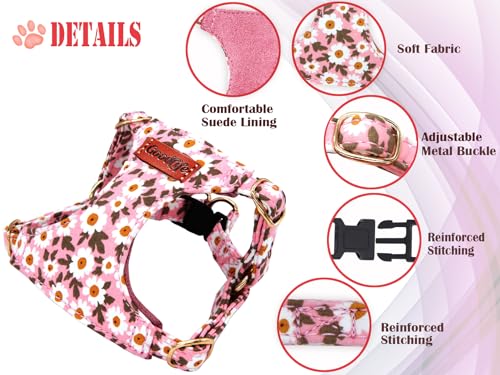 OaaXbbECco No Pull Floral Pattern Dog Harness,Soft Adjustable Dog Harness Vest and Dog Leash Set No Choke Escape Proof (Pink Daisy, XS) - color: Pink Daisy, size: XS