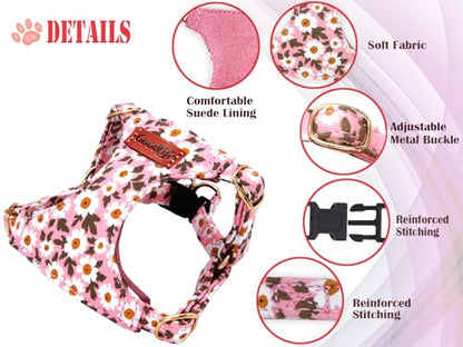 OaaXbbECco No Pull Floral Pattern Dog Harness,Soft Adjustable Dog Harness Vest and Dog Leash Set No Choke Escape Proof (Pink Daisy, XS) - color: Pink Daisy, size: XS