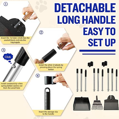 Dog Pooper Scooper, Tray Rake and Spade 3 Pack Poop Scoop Adjustable Long Handle Metal with Bin for Pet Waste Removal, No Bending Clean Up for Large and Small Dogs - size: tray, rake & spade