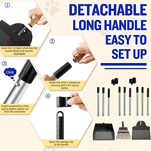 Dog Pooper Scooper for Large Dogs, 3 Pack Adjustable Long Handle Metal Tray, Rake and Spade Poop Scoop with Bin for Pet Waste Removal, No Bending Clean Up for Medium and Large Dogs - size: tray, rake & spade(Large)