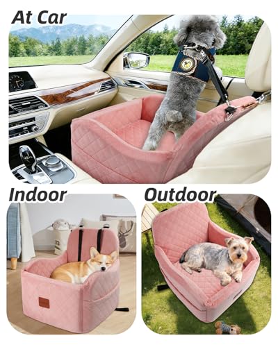 Lealchum Dog Booster Car Seat for Small/Medium Dogs,Soft Puppy Portable Car Seat with Elevated Cushion,Fits in Front/Back Seat,Fully Detachable and Washable,Easy to Install (Pink, Medium) - color: Pink