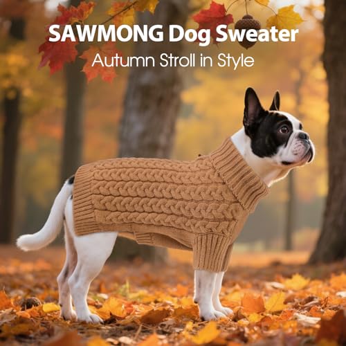 SAWMONG Dog Sweater, Dog Sweaters for Large Dogs Girls Boys, Pullover Turtleneck Knitted Doggy Sweatshirt, Cold Weather Pet Clothes（Khaki, Large - color: Khaki, size: Large
