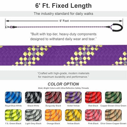 Homapet. Braided Rope Dog Leash 6 Ft with Comfortable Padded Handle Reflective Threads with Poop Bag Dispenser for Large Dogs (Violet/Yellow 6FT-1/2) - color: Violet/Yellow