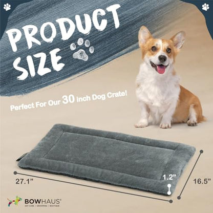 BOWHAUS 27.1" x 16.5” Machine-Washable Fluffy Dog Bed for 30" Kennel, Soft Crate Mat with Non-Slip Bottom, Cozy Pet Pad for Sleeping, Small, Medium Dog Kennel Flat Bed - size: 27.1" x 16.5" x 1.2"