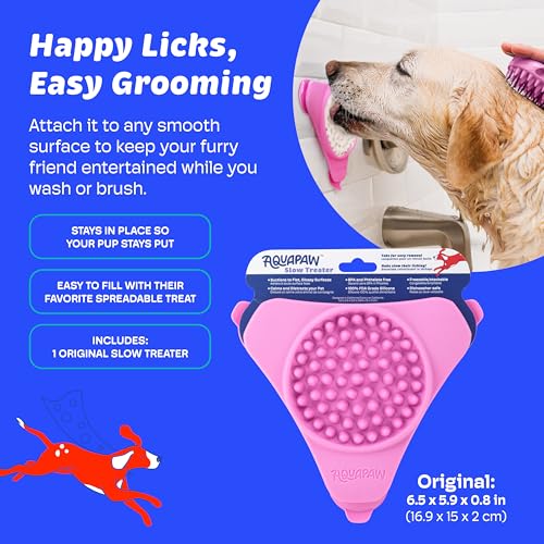 Aquapaw Anti-Slip Dog Lick Mat - Suction Cup Slow Feeder Pad - Calming Bath & Grooming Aid - Mental Stimulation Treat Toy - Pink - size: 1-Pack Regular