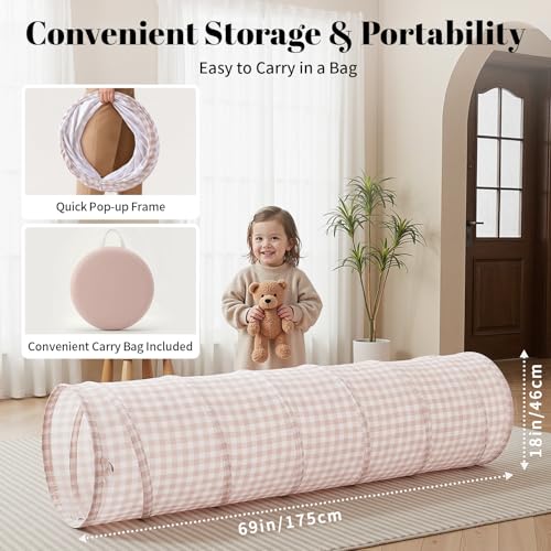 Tunnel Toys for Toddlers: Pop Up Kids Play Tunnel with Carry Bag - Collapsible Peachskin Fabric Tunnel for Baby Indoor & Outdoor - Sensory Activity Gift for Boys Girls Pet Puppy Dog