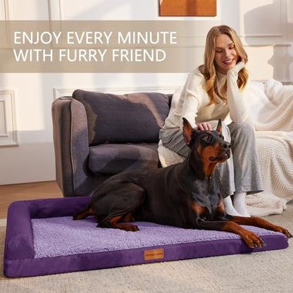 Patas Lague Orthopedic Dog Bed Medium Size Dog 30''X20'', Waterproof L Bolster Medium Pet Sofa Beds with Removable Washable Cover, Soft Pet Couch Crate Mat with Nonskid Bottom, Purple - color: Purple, size: 30"L x 20"W x 3.5"Th