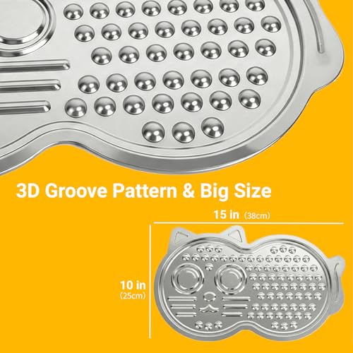 Stainless Steel Lick Mat for Dogs & Cats — 15"×10" Extra Large Metal Dog Licking Mat, Chew-Proof with Suction Cups, Anxiety Relief & Boredom Reducer, Dishwasher Safe, Whisker Friendly