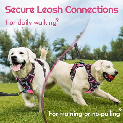Eagloo Dog Harness Small Sized, Easy Wearing with 3 Buckles, Adjustable No Pull Pet Harness with 2 Rings for Walking, No Chock Reflective Soft Padded Vest with Control Handle, Pink & Black, S - color: Pink & Black, size: Small