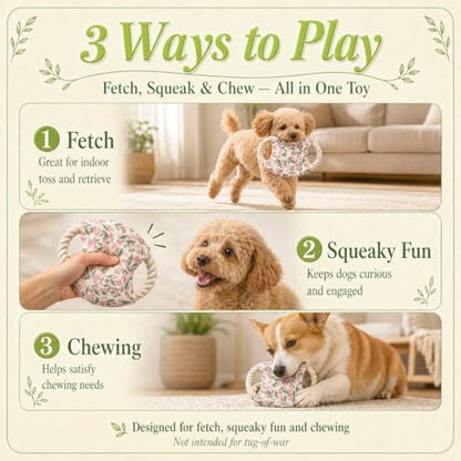 Dog Frisbees Cotton Rope Toys Flying Discs, Teething, Soft Polyester Squeaker Toy for Training,Throwing and Interacting for Anti Boredom & Anxiety, Easy to Clean (Pink) - color: pink