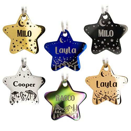 Personalized Dog Tag with 5 Lines of Custom Deep Engraved Durable Stainless Steel Pet ID Name Tag Designer Small Size Star - size: Small, style: Star