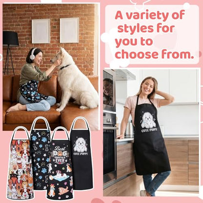 4 Pack Dog Grooming Aprons with 2 Pockets Adjustable Grooming Smock Apron for Dog Groomers Dog Cat Pets Cute Animals Bib Apron