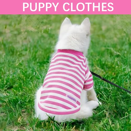 2 Pieces Puppy Clothes Stripe Dog Clothes for Small Dogs Summer Dog Shirt Cute Soft Puppy Clothes Bresthable Chihuahua Cat Clothes (X-Small) - color: pink, size: X-Small