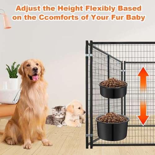 No Spill Water Bowl for Dogs, Sturdy Stainless Steel Dog Dishes 2 Pack with Dog Bowl Holder Hanging on Pet Cage Kennel Crate, Detachable Metal Food/Water Bowl Set for Medium/Large Dogs - color: Black
