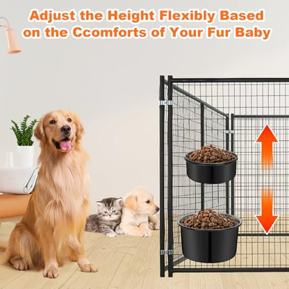 No Spill Water Bowl for Dogs, Sturdy Stainless Steel Dog Dishes 2 Pack with Dog Bowl Holder Hanging on Pet Cage Kennel Crate, Detachable Metal Food/Water Bowl Set for Medium/Large Dogs - color: Black