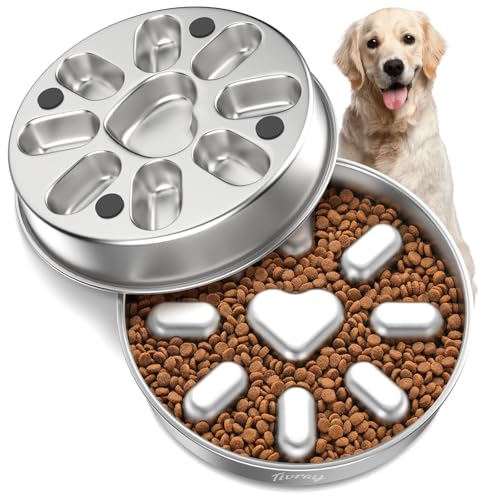 Slow Feeder Dog Bowls, 304 Stainless Steel Slow Feed Pet Bowl with Non-Slip Base for Medium Breed Dogs to Stop Bloat Prevent Choking, Dishwasher Safe, Silver - color: Silver, size: 3 Cups