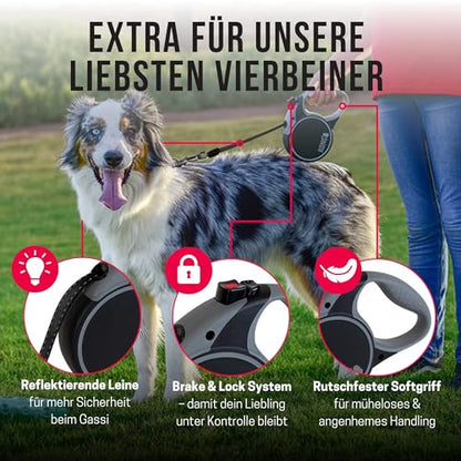 Alcott Kong Terrain Retractable Dog Leash, Medium, Grey, 16' Long. - color: Grey, size: Medium 16'