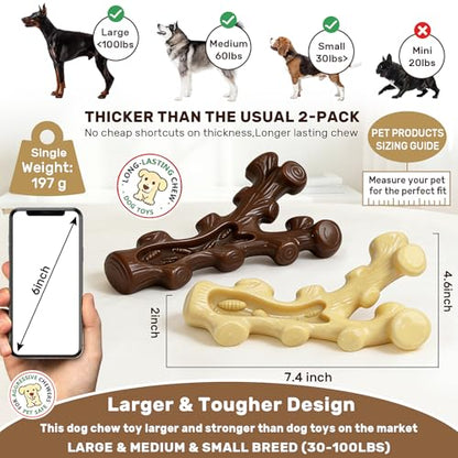 SIHRMIU 2 Pack Dog Chew Toys for Aggressive Chewers,Boredom and Stimulating Best Dog Toys for Medium/Large Breed,Tough Almost Indestructible Dog Bones for Teeth Cleaning and Training