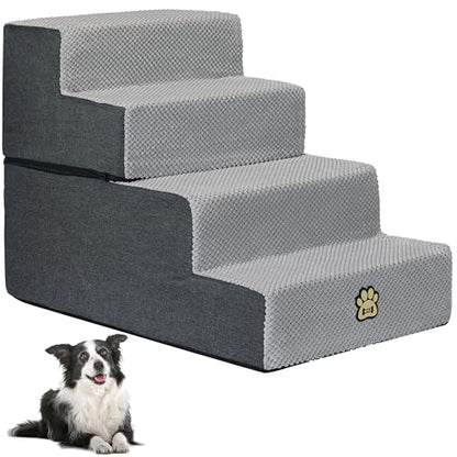 Dog Stairs for Couch Sofa and Bed, 4-Step Foam Pet Stairs 18 Inch H, Dog Steps for Small Dogs Cats Puppies, High-Density Foam Pet Ladder with Washable Cover Non-Slip Bottom, Gray - color: 4-Steps Gray