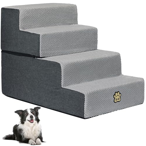 Dog Stairs for Couch Sofa and Bed, 4-Step Foam Pet Stairs 18 Inch H, Dog Steps for Small Dogs Cats Puppies, High-Density Foam Pet Ladder with Washable Cover Non-Slip Bottom, Gray - color: 4-Steps Gray
