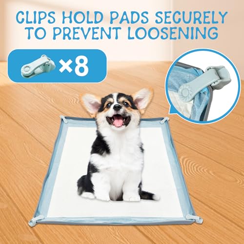 19pcs Puppy Pee Pad Tray Holder Set for Dogs, Non-Slip Silicone Dog Pee Pad Holder for 23.6" X 23.6" Training Pads, High Edge Easy Cleaning Pee Pad Tray with 8 Holder Clamps and 10pcs Puppy Potty Pad