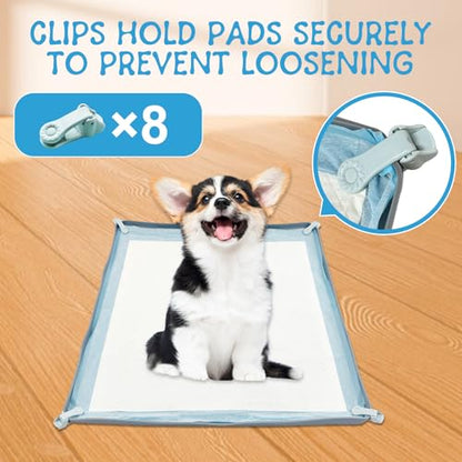 19pcs Puppy Pee Pad Tray Holder Set for Dogs, Non-Slip Silicone Dog Pee Pad Holder for 23.6" X 23.6" Training Pads, High Edge Easy Cleaning Pee Pad Tray with 8 Holder Clamps and 10pcs Puppy Potty Pad