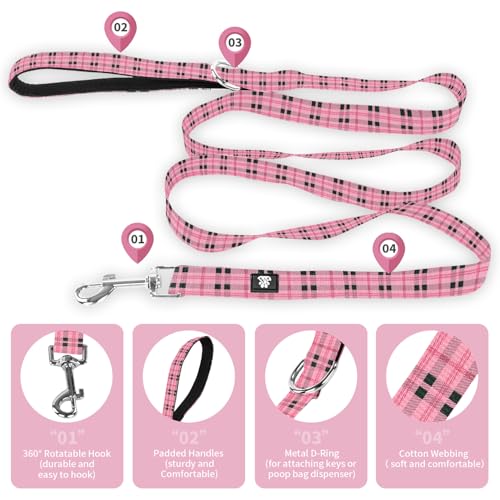 NESTROAD Dog Collar and Leash Set,Soft Neoprene Pet Collar with Quick Release Buckle,Adjustable Nylon Dog Collars for Small Medium Large Dogs(Small,Cherecked Pink) - color: Checkered Pink, size: Small