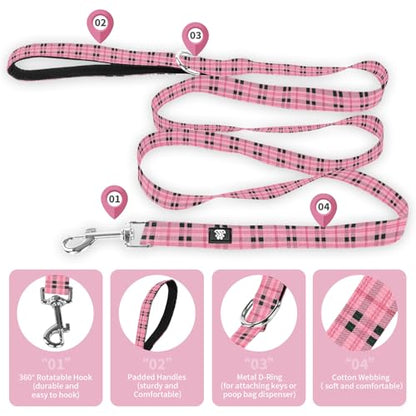 NESTROAD Dog Collar and Leash Set,Soft Neoprene Pet Collar with Quick Release Buckle,Adjustable Nylon Dog Collars for Small Medium Large Dogs(Small,Cherecked Pink) - color: Checkered Pink, size: Small