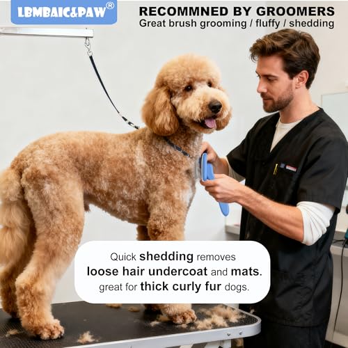 Dog Slicker Brushes for Poodles,Doodles,Goldendoodles,Bernedoodle.Dog Brushes for Thick Long Curly Fur Deshedding,Fluff,Grooming.Remove Loose Fur Quick Easy.Long Pin Slicker Brush.Wooden(Large) - color: Blue